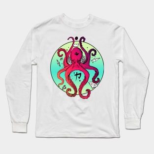 Blue Red Blend Brown Octopus Long Sleeve T-Shirt